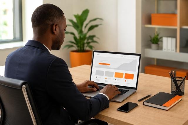 Consultant travaillant sur une maquette de site web WordPress